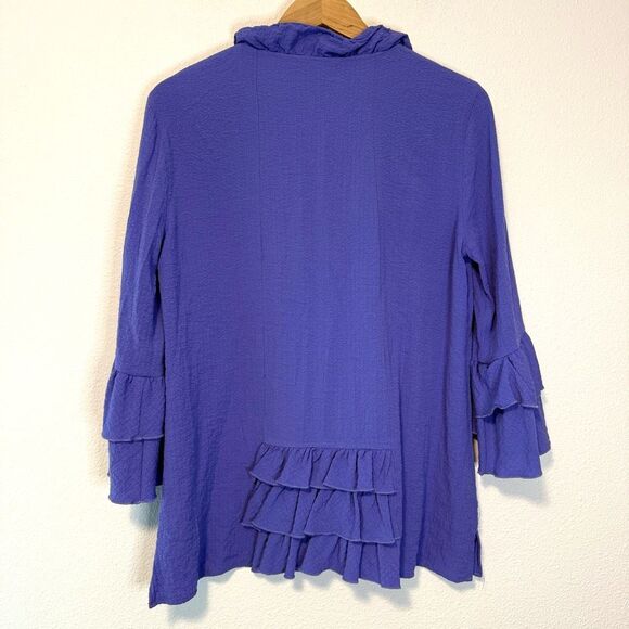 Ali Miles Ruffle Neck Purple Blouse Size Small - Picture 8 of 9